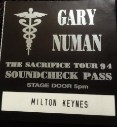 Gary Numan Milton Keynes Soundcheck Pass 1994